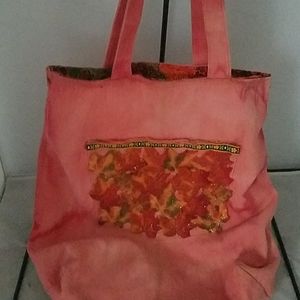 Upcycled Denim and Cotton Grocery Tote Bag